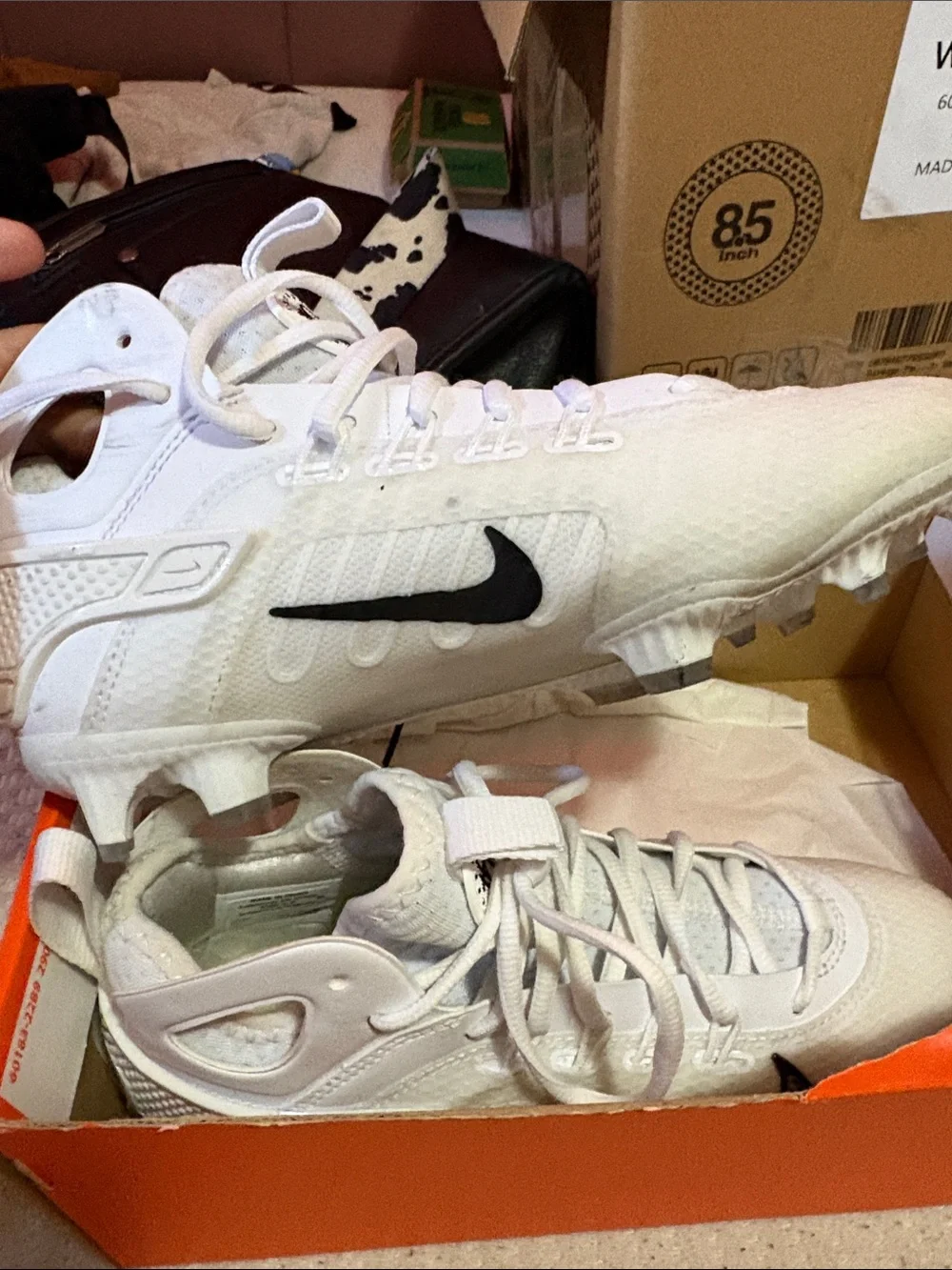 Nike White Cleats with Black Swoosh